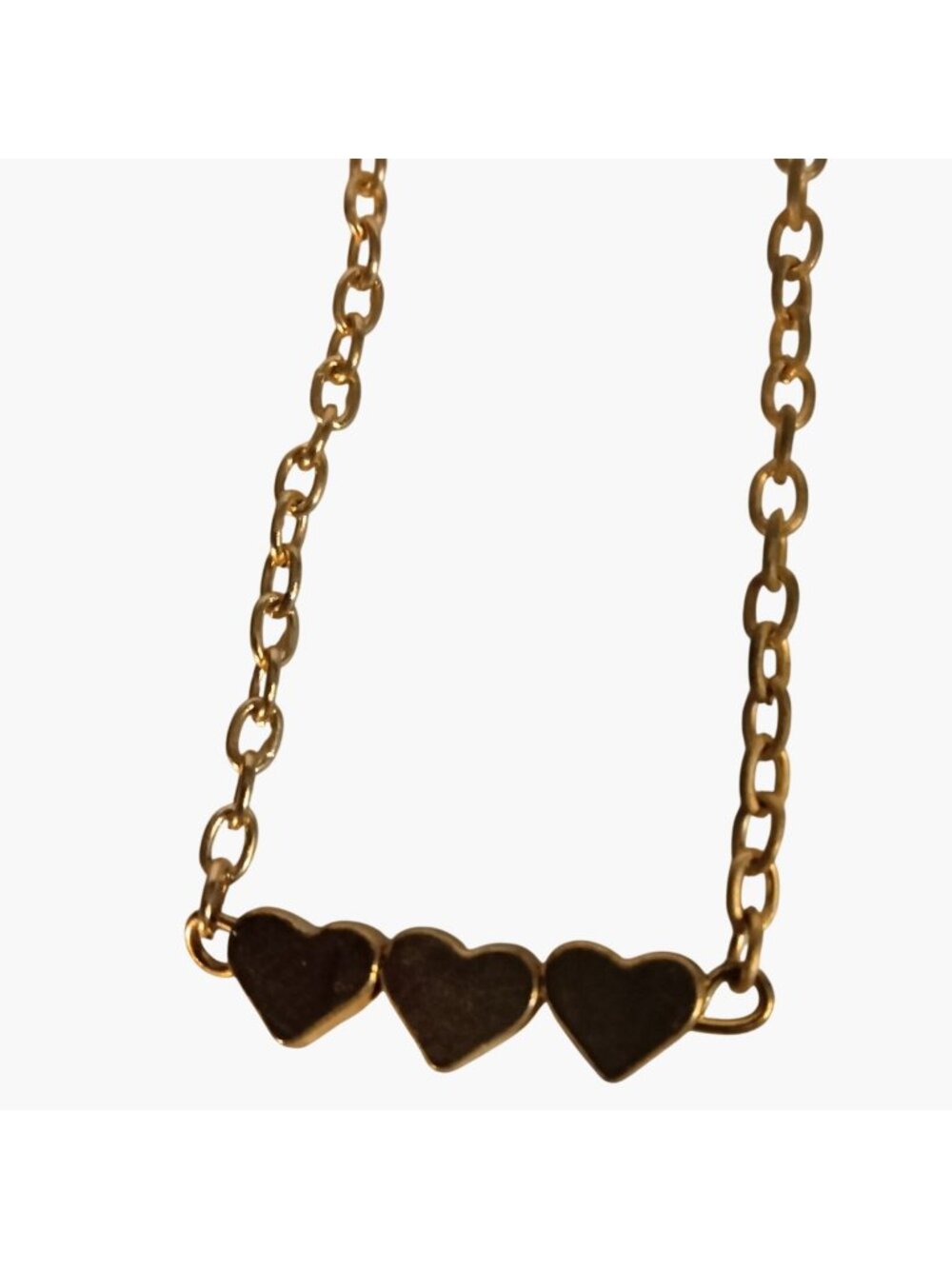Gold Tone Heart Pendant Necklace 3 Hearts Adjustable Chain Valentine
